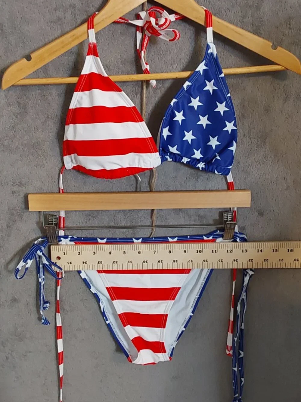 American Flag Bikini Set Medium Red White Blue Triangle Tie Side Halter Patrioti